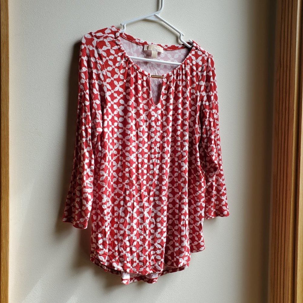 MICHAEL Michael Kors Red & White Geometric Print Jersey Size Small - Picture 3 of 16